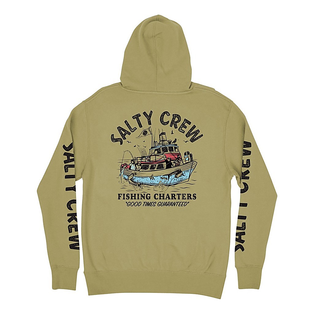Salty Crew Fishing Charters Hooded Fleece Sandstone i gruppen Beklædning og fodtøj / Beklædning / Sweatere / Hættetrøjer hos Sportfiskeprylar.se (0804046385486r)