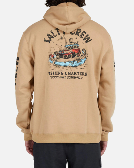 Salty Crew Fishing Charters Hooded Fleece Sandstone i gruppen Beklædning og fodtøj / Beklædning / Sweatere / Hættetrøjer hos Sportfiskeprylar.se (0804046385486r)