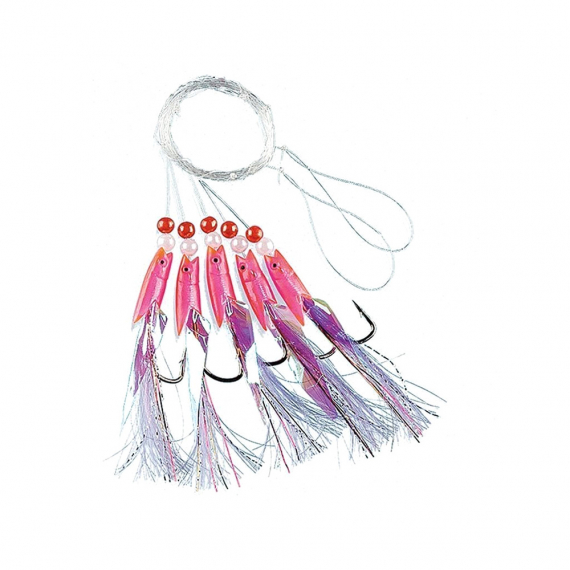 Fladen Pink Rubber w. white Feathers 5 Hooks i gruppen Madding / Havfiskeri madding / Flasher rigs og rigs til havfiskeri hos Sportfiskeprylar.se (1201-1-0r)