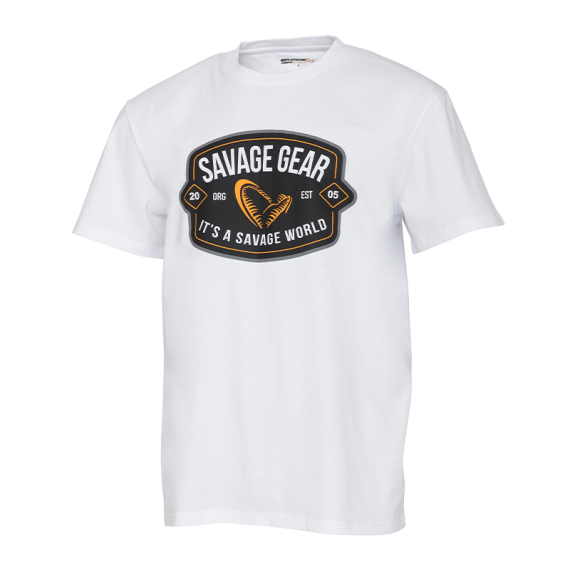 Savage Gear Badge Logo Tee White i gruppen Beklædning og fodtøj / Beklædning / T-shirts hos Sportfiskeprylar.se (1642660r)