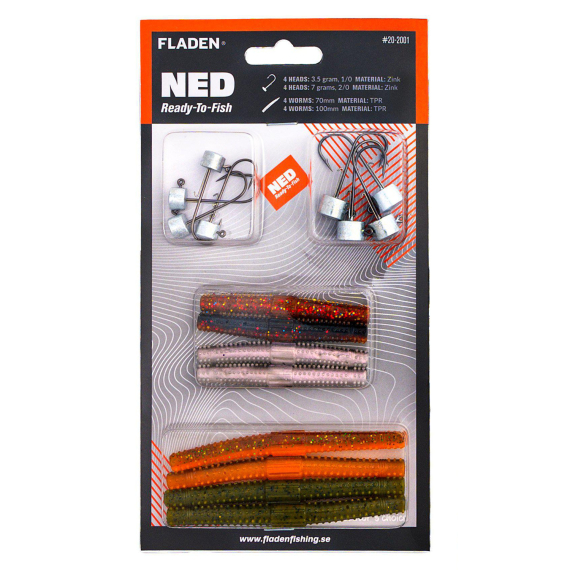 Fladen NED ready to fish 8 heads 8 worms i gruppen Madding / Softbaits / krebs og creaturebaits / Ned rig baits hos Sportfiskeprylar.se (20-2001)