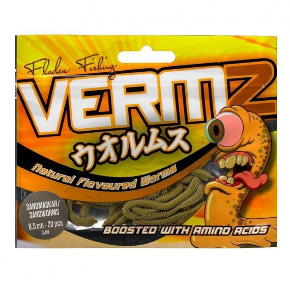 Fladen Vermz Borstmask 9,5cm (15-pack) - Natural Olive i gruppen Madding / Softbaits / Aborre softbaits og sandard softbaits hos Sportfiskeprylar.se (20-5995-02)
