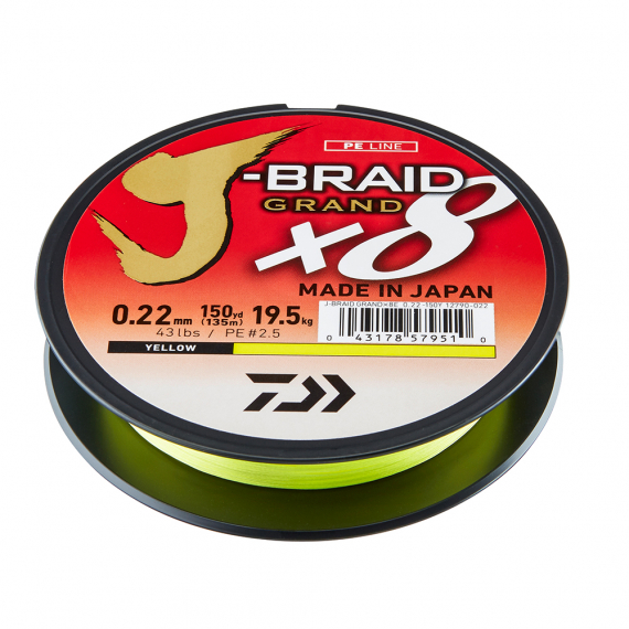 Daiwa J-Braid Grand X8 0.22mm 135m Yellow 37.5LB i gruppen Snøre / Multifilament hos Sportfiskeprylar.se (210651)