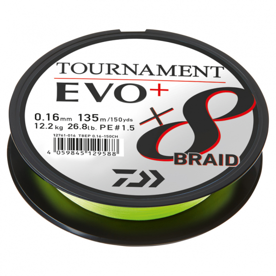 Daiwa Tournament X8 Braid Evo+ Chartreuse 135m - 0.08mm i gruppen Snøre / Multifilament hos Sportfiskeprylar.se (216401)