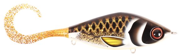 TrueGlide Guppie Jr Shallow, 11cm, 58gr - Spotted Bullhead - Gold Glitter i gruppen Madding / Tail Baits & Hybrid Baits hos Sportfiskeprylar.se (29-EG208AS-TR008)