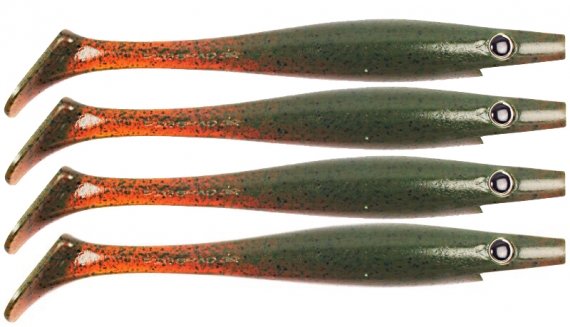 Pig Shad 15cm Nano Size (4-pack) - Motor Oil Pepper i gruppen Madding / Softbaits / Gedde softbaits hos Sportfiskeprylar.se (29-SP172D-C017)