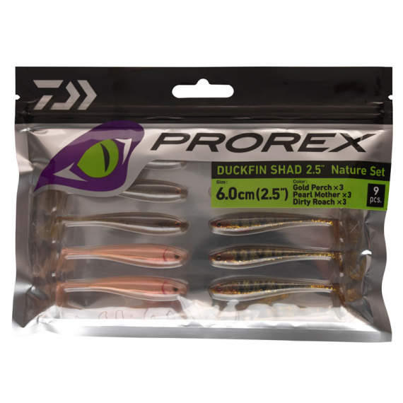 Daiwa PX Duckfin Shad 6,3cm (9-pack) - Nature Set i gruppen Madding / Softbaits / Aborre softbaits og sandard softbaits hos Sportfiskeprylar.se (32-216784)