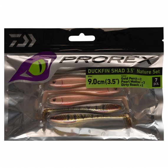 Daiwa PX Duckfin Shad 8,9cm (7-pack) - Nature Set i gruppen Madding / Softbaits / Aborre softbaits og sandard softbaits hos Sportfiskeprylar.se (32-216787)