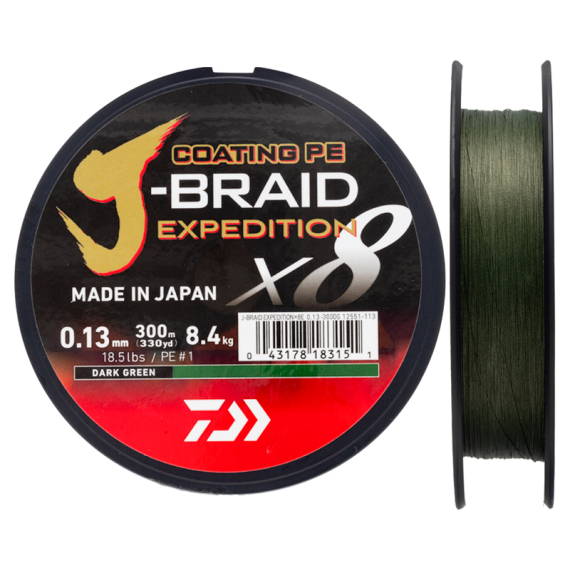 Daiwa J-Braid Expedition x8E 300m Dark Green i gruppen Snøre / Multifilament hos Sportfiskeprylar.se (32-222773r)