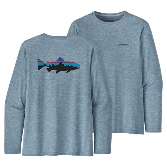 Patagonia M\'s L/S Cap Cool Daily Fish Graphic Shirt Fitz Roy Trout: Steam Blue X-Dye i gruppen Beklædning og fodtøj / Beklædning / Sweatere / Langærmede T-shirts hos Sportfiskeprylar.se (52147-FTBXr)