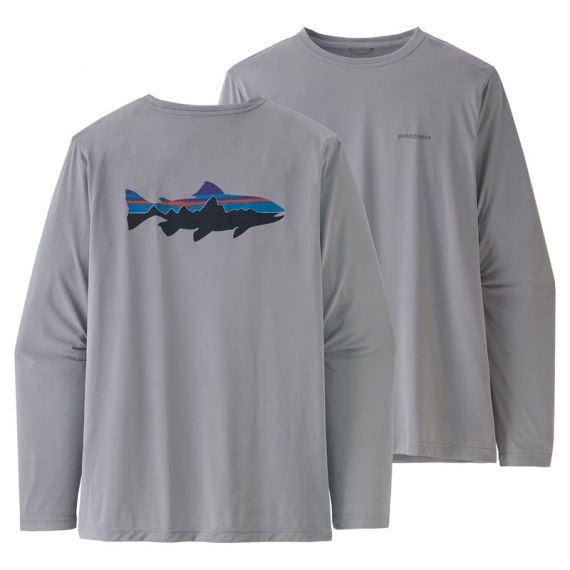 Patagonia M\'s L/S Cap Cool Daily Fish Graphic Shirt Fitz Roy Trout: Salt Grey i gruppen Beklædning og fodtøj / Beklædning / Sweatere / Langærmede T-shirts hos Sportfiskeprylar.se (52147-FTGYr)