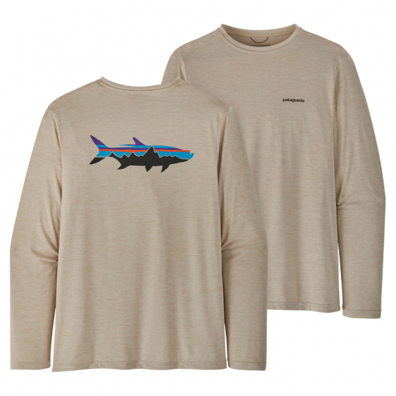 Patagonia M\'s L/S Cap Cool Daily Fish Graphic Shirt Fitz Roy Tarpon: Pumice X-Dye i gruppen Beklædning og fodtøj / Beklædning / Sweatere / Langærmede T-shirts hos Sportfiskeprylar.se (52147-FZPXr)