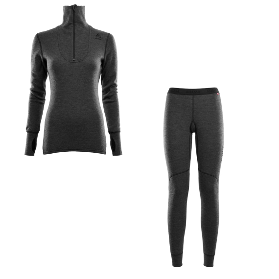 Aclima DoubleWool Polo Shirt Zip & Longs Woman Marengo/Jet Black i gruppen Beklædning og fodtøj / Beklædning / Undertøj hos Sportfiskeprylar.se (ACLDWWOMENSCOMBO)