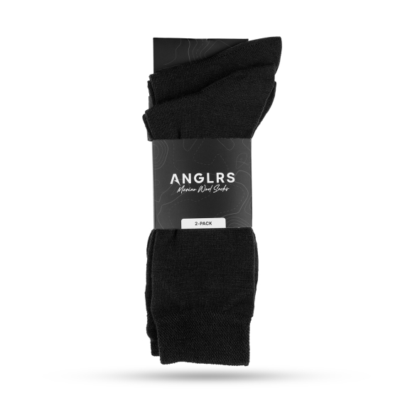 Anglrs Merino Wool Socks Black 41-46 2-pack i gruppen Beklædning og fodtøj / Beklædning / Undertøj / Sokker hos Sportfiskeprylar.se (AMWB41462)