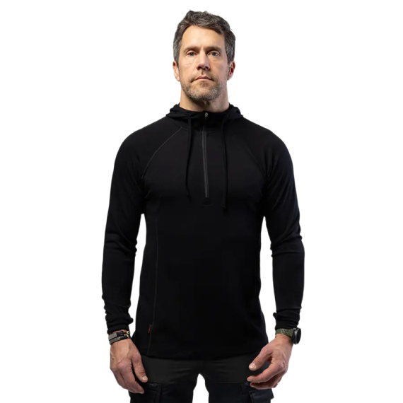 Beyond Nordic BN105 M\'s Merino Half Zip Hoodie Onyx Black i gruppen Beklædning og fodtøj / Beklædning / Undertøj / Langærmede undertrøjer hos Sportfiskeprylar.se (BN105-M-BLACK-2XLr)