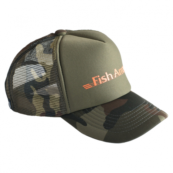 Fish Arrow Mesh Cap Green Camo/Orange logo i gruppen Beklædning og fodtøj / Kasketter og hovedbeklædning / Kasketter / Trucker caps hos Sportfiskeprylar.se (FA-4562178067828)