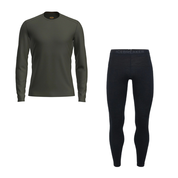 Icebreaker Mens 200 Oasis LS Crewe & Leggings Loden/Black i gruppen Fiskemetoder / Isfiskeri / Beklædning / Undertøj / Baselayer-sæt hos Sportfiskeprylar.se (ICEBREAKERSETGREEN)