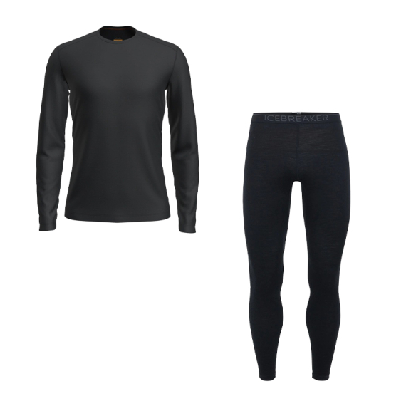 Icebreaker Mens 200 Oasis LS Crewe & Leggings Black i gruppen Beklædning og fodtøj / Beklædning / Undertøj / Undertøjssæt hos Sportfiskeprylar.se (IVEBREAKERSET)