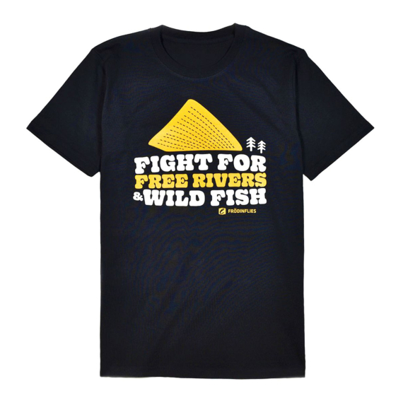 Frödin \'Free Rivers & Wild Fish\' Heavyweight T-Shirt - Black i gruppen Beklædning og fodtøj / Beklædning / T-shirts hos Sportfiskeprylar.se (OT-FRHLr)