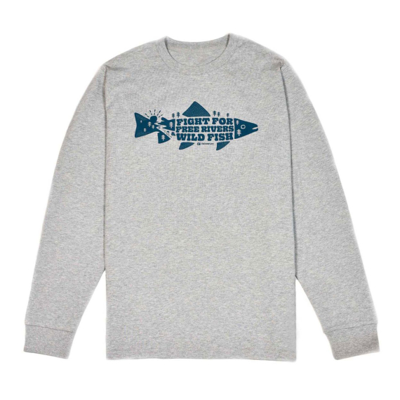 Frödin \'Free Rivers & Wild Fish\' Long-Sleeve T-Shirt - Heather Grey i gruppen Beklædning og fodtøj / Beklædning / Sweatere / Langærmede T-shirts hos Sportfiskeprylar.se (OT-FRLSGLr)