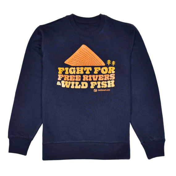 Frödin \'Free Rivers & Wild Fish\' Sweatshirt - Navyv Blue i gruppen Beklædning og fodtøj / Beklædning / Sweatere / Sweatshirts hos Sportfiskeprylar.se (OT-FRSLr)
