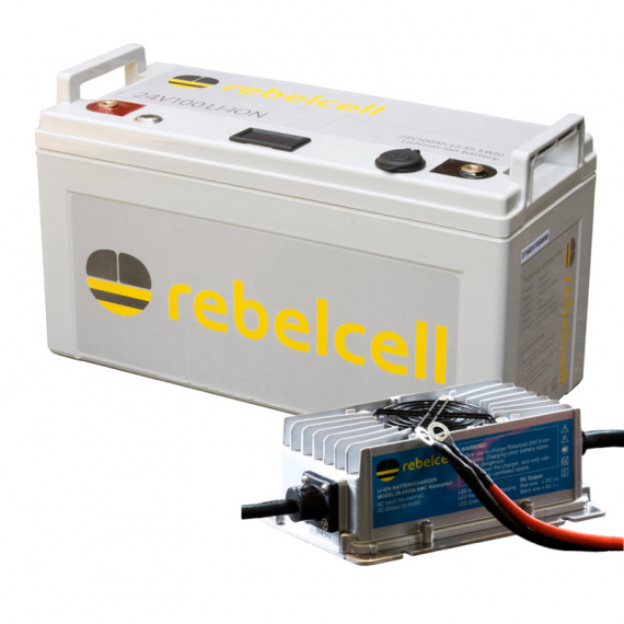 Rebelcell 24V100 Li-ion Med Laddare Waterproof 29.4V20A i gruppen Bådelektronik / Batterier og opladere / Batterier / Lithiumbatterier hos Sportfiskeprylar.se (RC24V100PACK)