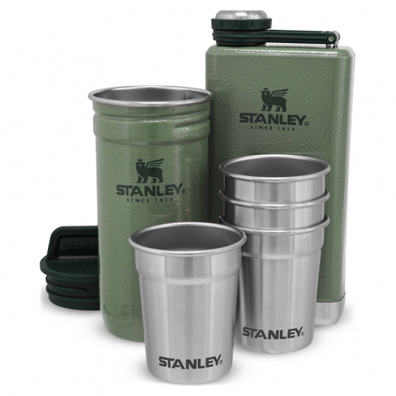 Stanley The Pre-Party Shotglass + Flask Set - Hammertone Green i gruppen Outdoor / Stormkøkken og køkkenredskaber / Kopper og krus / Kopper hos Sportfiskeprylar.se (ST1001883034)