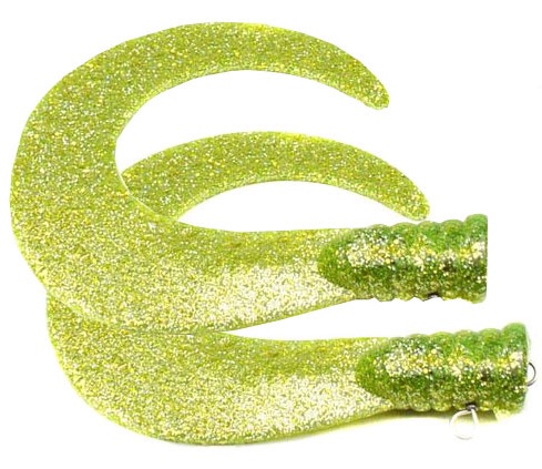 SvartZonker Big Tail (2-pack) - Chartreuse glitter i gruppen Madding / Softbaits / Ekstra haler og Curly Tails hos Sportfiskeprylar.se (ZS101101)