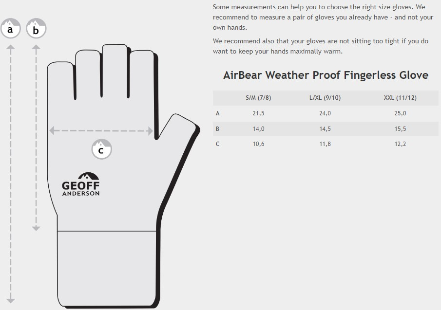 Geoff Anderson Airbear Weather Proof Fingerless Glove