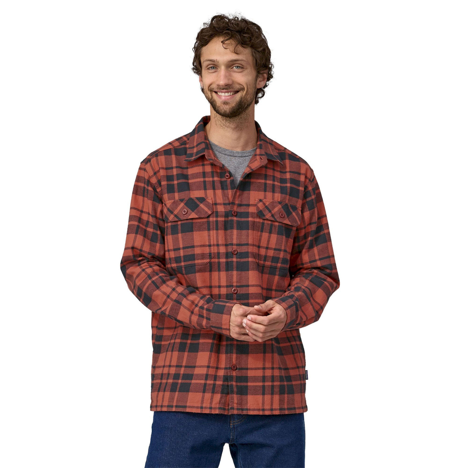 Patagonia M\'s L/S Organic Cotton MW Fjord Flannel Shirt Ice Caps: Burl Red