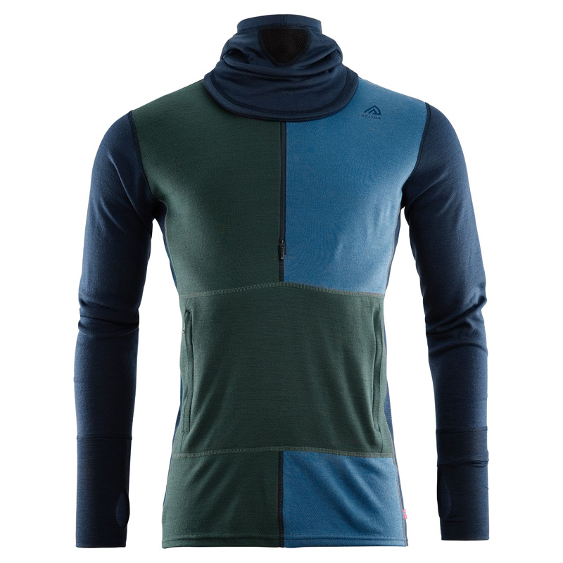 Aclima WarmWool Hoodsweater w/zip M\'s Navy Blazer/Green Gables/Coastal Fjord