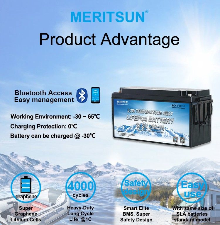 Meritsun Litiumbatteri 12V 100Ah BT Heat